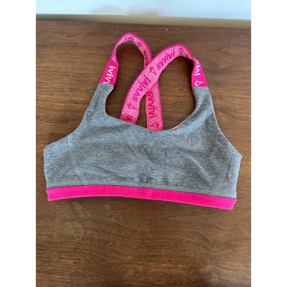 Ivivva Lululemon Girls Gray Pink Logo Strap Racerback Sports Bra Size 8 IG2263S